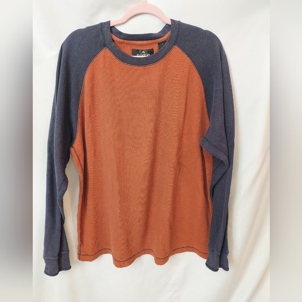 RedHead 100% Cotton Waffle Knit Raglan Shirt Rust Navy L